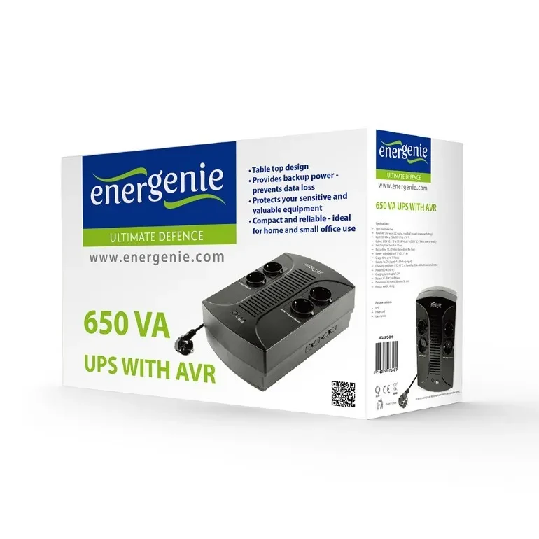Gembird EnerGenie EG-UPS-001, 650VA / 390W, UPS with AVR, 4x Schuko outlets, LED status indication 6