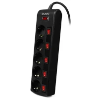 Surge Protector SVEN SF-05PL, 5 Sockets, 1.8m, individual switches, Black