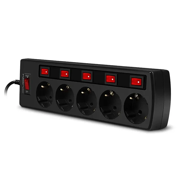 Surge Protector SVEN SF-05PL, 5 Sockets, 1.8m, individual switches, Black 2
