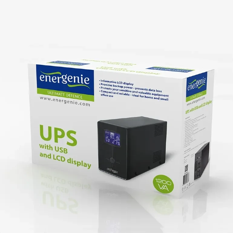 Gembird EnerGenie EG-UPS-033, LCD display, 1200VA / 720W, UPS with AVR, Output sockets: 3 pcs x C13, 2 pc Schuko outlets, USB port 3