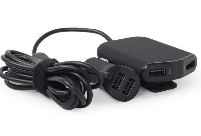 USB Car Charger - EnerGenie EG-4U-CAR-01, 4x USB ports, Input 12/24V DC, Output: up to 2.4 A, charge up to 4 devices simultaneously, 2 ports for the front and 2 ports for backseat passengers, turns, 1.8m cable, Black 2