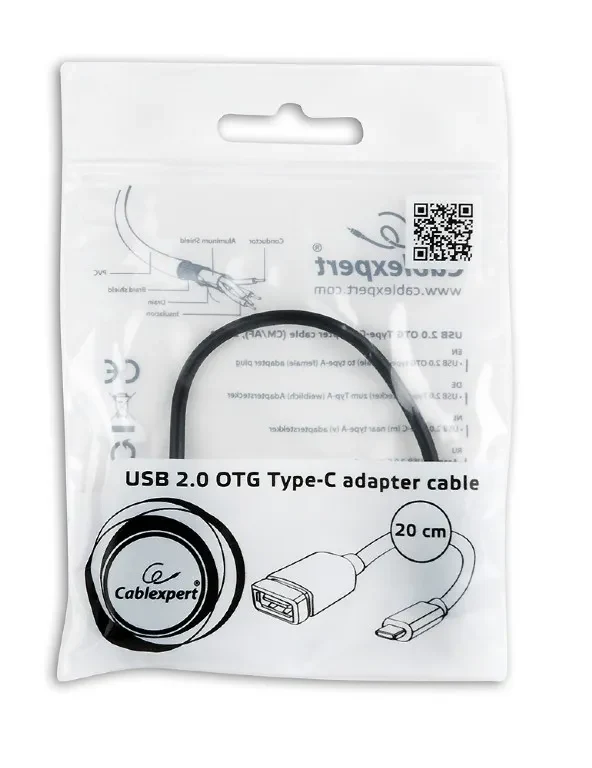 Adapter Type-C-USB2.0 - Gembird  A-OTG-CMAF2-01, USB 2.0 OTG type-C (male) to type-A (female) adapter cable, Black 2
