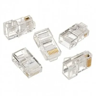 RJ45 Modular Plug  LC-8P8C-001/100, Modular plug 8P8C for solid LAN cable, 30u” gold plated, 100 pcs/bag