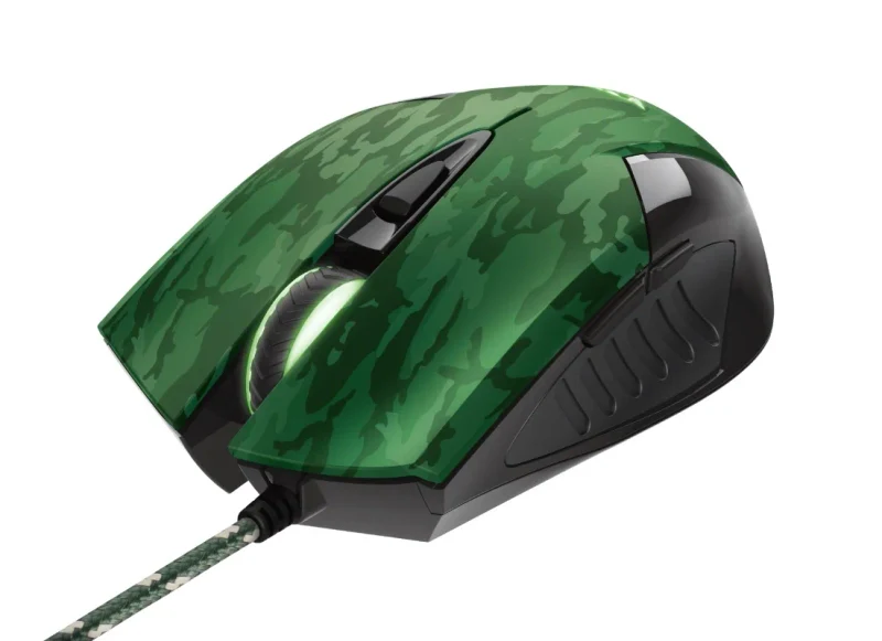 Trust Gaming GXT 781 Rixa Camo Mouse & Mouse Pad, 800 - 3200 dpi, 6 Responsive buttons, LED illumination with breathing effect in 4 colours, 1,8 m USB, Camouflage 5