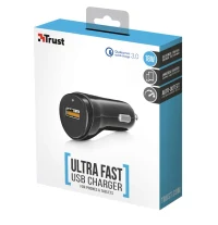 USB Car Charger - Trust Ultra-Fast (18W) USB Car Charger with QC3.0 and auto-detect, Output: QC3.0 mode with 5V/3A – 9V/2A – 12V/1.5A and auto-detect mode with 5V/2.4A 5