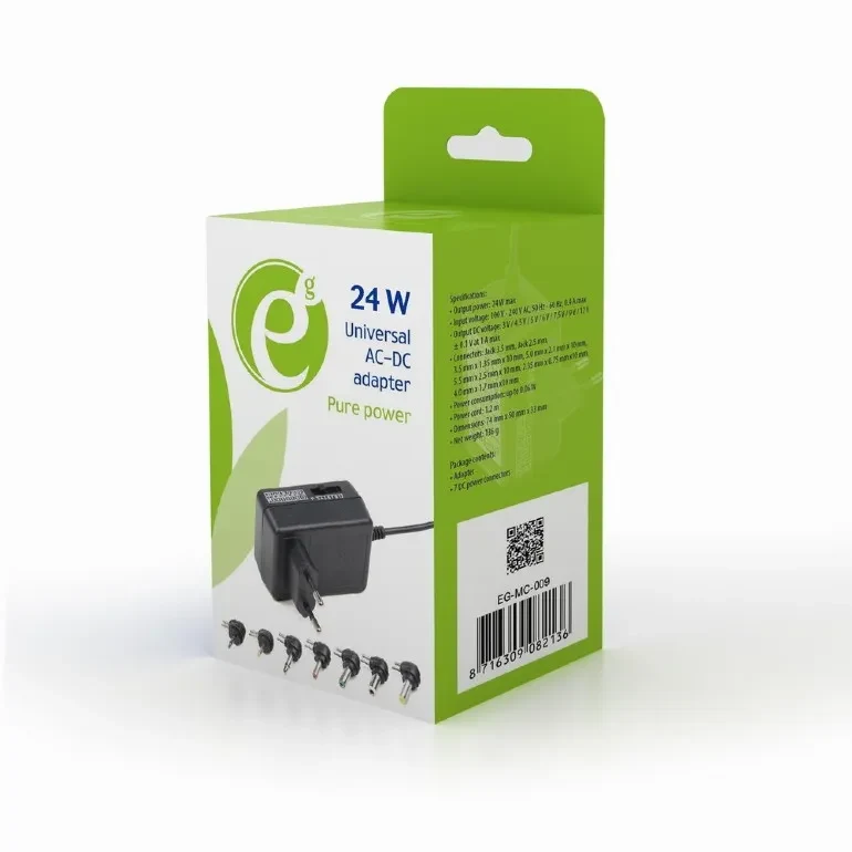 AC-DC adapter  Gembird EG-MC-009, 24 W, Universal AC powered DC adapter with manual voltage selection,  7 DC power connectors 5