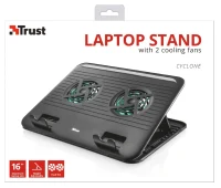 Trust  Cyclone, Notebook Cooling Pad up to 16”, 2 silent cooling fans, 8 step height-adjustable, Black 6