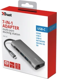 Adaptor Multiport Trust Dalyx/ USB-C/ 1xUSB-C/ 2xUSB-A/ HDMI/ RJ45/ SD/ microSD 6