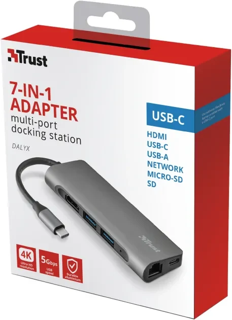 Adaptor Multiport Trust Dalyx/ USB-C/ 1xUSB-C/ 2xUSB-A/ HDMI/ RJ45/ SD/ microSD 6