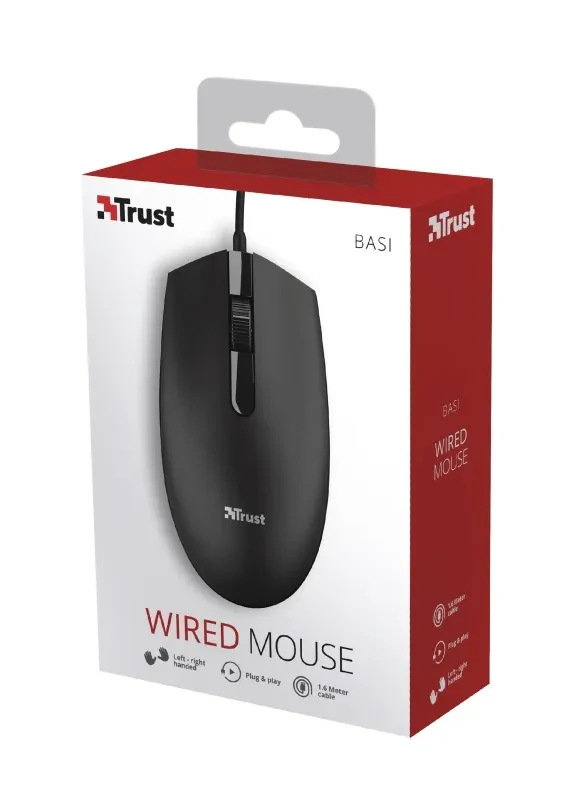 Trust Basi Wired Optical Mouse, 1200 dpi, 3 button, USB, 1.6 m, Black 3