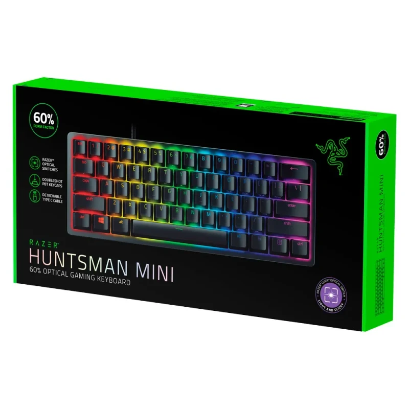 RAZER Huntsman Mini Gaming Keyboard, 60% Form Factor, Clicky Optical Switch - Red, Doubleshot PBT Keycaps With Side-Printed Secondary Functions-  RU Layout 3