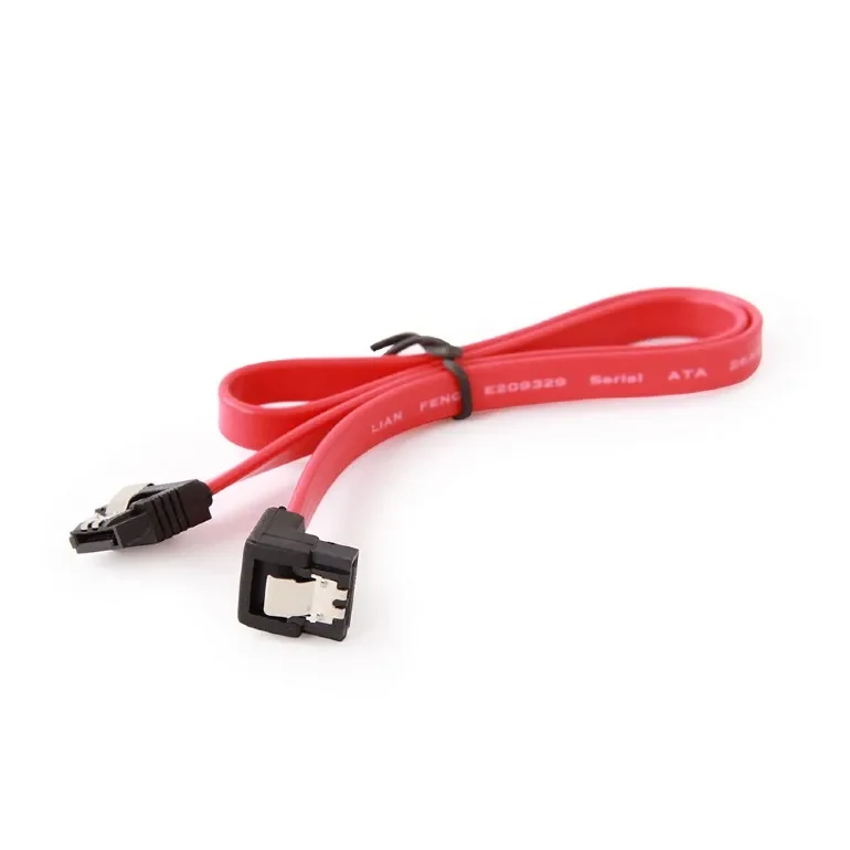 SATA Data Cable - 0.1m - Cablexpert CC-SATAM-DATA90-0.1M, Serial ATA III 10cm data cable with 90 degree bent connector, bulk packing, metal clips 3