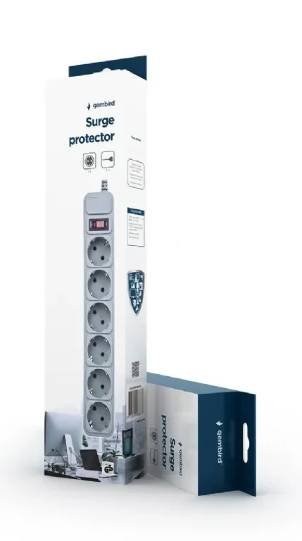 Gembird Surge Protector SPG6-B-10C, 6 Sockets, 3.0m, up to 250V AC, 16 A, safety class IP20, Grey 2