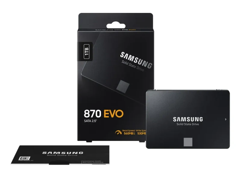 2.5” SSD 1.0TB  Samsung SSD 870 EVO, SATAIII, Sequential Reads: 560 MB/s, Sequential Writes: 530 MB/s, Max Random 4k: Read: 98,000 IOPS / Write: 88,000 IOPS, Thickness - 7mm, 1GB LPDDR4 Cache, Samsung MKX controller, V-NAND 3bit MLC 3