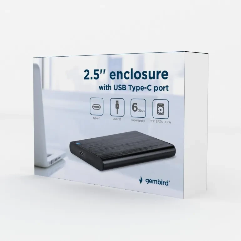 Gembird EE2-U3S-6, USB 3.1 2.5'' enclosure with USB Type-C port, brushed aluminum, Black 6