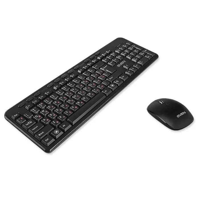 SVEN KB-C3200W, Wireless, Multimedia Keyboard & Mouse, 2.4GHz, (115 keys, 11 Fn-keys) + Mouse (3 + 1 (scroll wheel), 800/1200/1600 dpi), Nano receiver, USB, Black, Rus/Ukr/Eng 2
