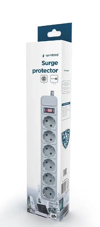 Gembird Surge Protector SPG6-B-6C, 6 Sockets, 1.8m, up to 250V AC, 16 A, safety class IP20, Grey 2