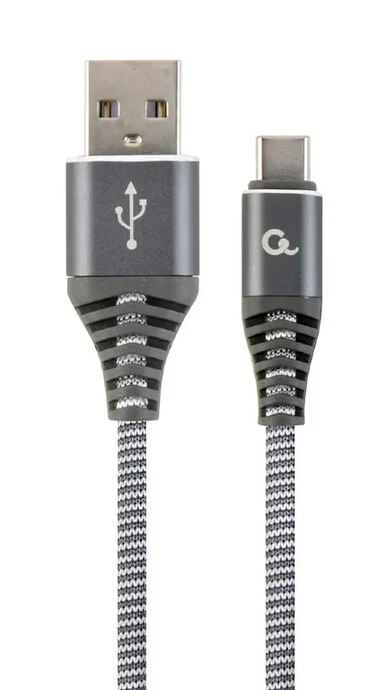 Cable USB2.0/Type-C Premium cotton braided - 1m - Cablexpert CC-USB2B-AMCM-1M-WB2, Spacegrey/White, USB 2.0 A-plug to type-C plug, blister