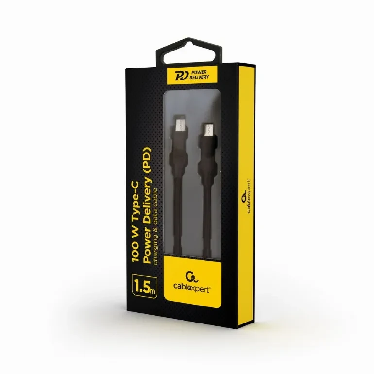 Cable Type-C to Type-C - 1.5 m - Cablexpert CC-USB2-CMCM100-1.5M, 100 W Type-C Power Delivery (PD) charging & data cable, 1.5 m,  Black 2