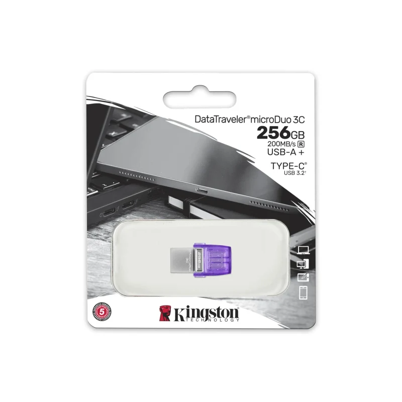 Flash Drive USB-C/A Kingston DataTraveler microDuo 3C / 256GB / 200 MByte/s 3