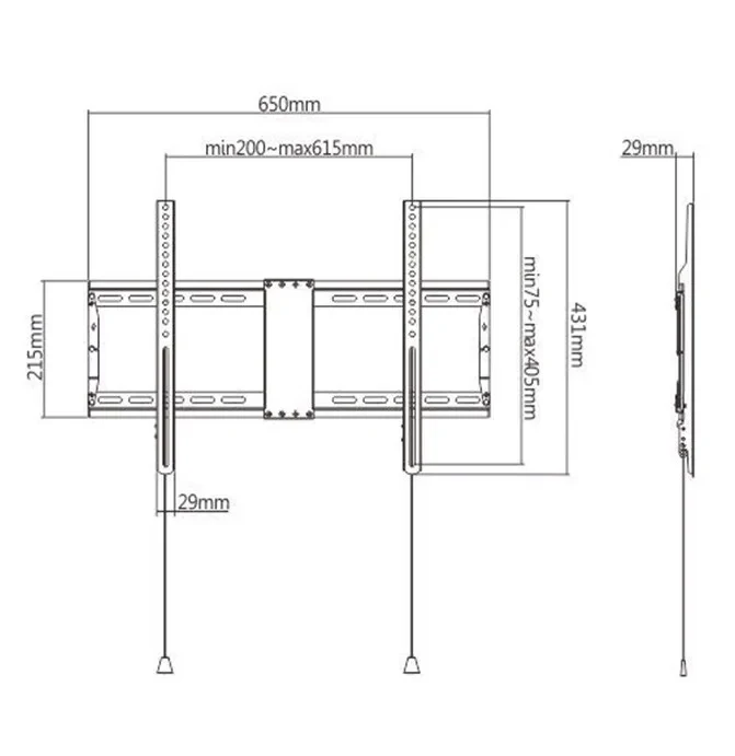 TV-Wall Mount for 37-80”- Gembird ”WM-80F-01”, Fixed, max. 70 kg, Distance TV to Wall: 29 mm, max. VESA 600 x 400, Black 2