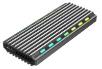 USB enclosure for M.2 NVMe drives, USB 3.1 gen 2 (10 Gbps), RGB LED backlight, aluminum, support: M.2 of 22 mm 2230, 2242, 2262, 2280, SATA and NVMe; M-, B-, M+B key, 0.20m cable USB-C/A