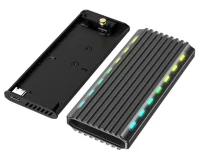 USB enclosure for M.2 NVMe drives, USB 3.1 gen 2 (10 Gbps), RGB LED backlight, aluminum, support: M.2 of 22 mm 2230, 2242, 2262, 2280, SATA and NVMe; M-, B-, M+B key, 0.20m cable USB-C/A 3