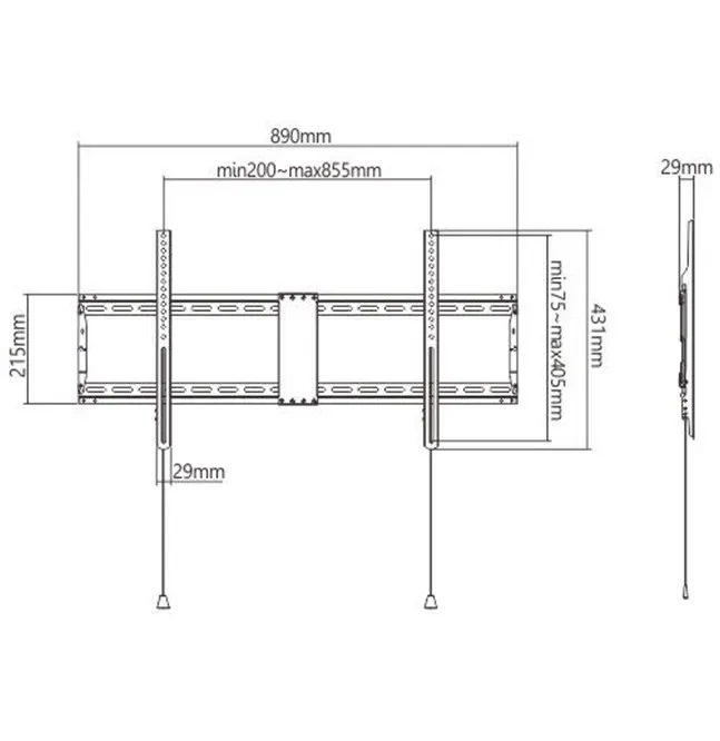 TV-Wall Mount for 43 -90”- Gembird ”WM-90F-01”, Fixed, max. 70 kg, Distance TV to Wall: 29 mm, max. VESA 800 x 400, Black 2