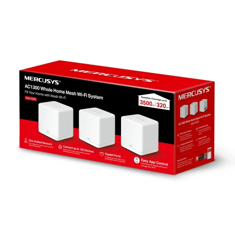 Mesh Wi-Fi System MERCUSYS Halo H30G (3-pack)  / AC1300 Dual Band / 2 x Gigabit LAN Port 5