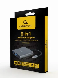 Adaptor Multiport Gembird A-CM-COMBO6-01/ USB-C/ USB-A/ 1xUSB-C/ HDMI/ VGA/ miniJack 3.5mm/ SD/ microSD 4