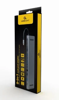 Hub Multiport Gembird A-CM-COMBO9-01/ USB-C/ 5xUSB-A/ 1xUSB-C/ HDMI/ VGA/ RJ45/ miniJack 3.5mm/ SD/ microSD 4