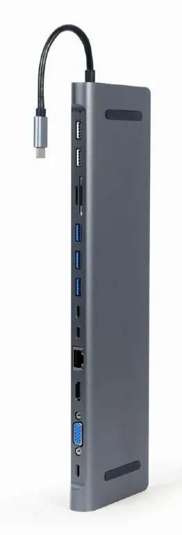 Hub Multiport Gembird A-CM-COMBO9-01/ USB-C/ 5xUSB-A/ 1xUSB-C/ HDMI/ VGA/ RJ45/ miniJack 3.5mm/ SD/ microSD 2