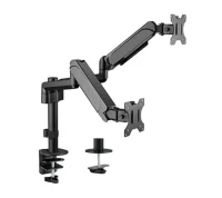Arm for 2 monitors 17”-32” - Gembird MA-DA2P-01, Adjustable desk 2 displays mounting arm, Gas spring 2-9 kg, VESA 75/100, arm rotates, extends and retracts, tilts to change reading angles, and allows to rotate display from landscape-to-portrait mode