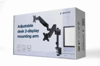Arm for 2 monitors 17”-32” - Gembird MA-DA2P-01, Adjustable desk 2 displays mounting arm, Gas spring 2-9 kg, VESA 75/100, arm rotates, extends and retracts, tilts to change reading angles, and allows to rotate display from landscape-to-portrait mode 3