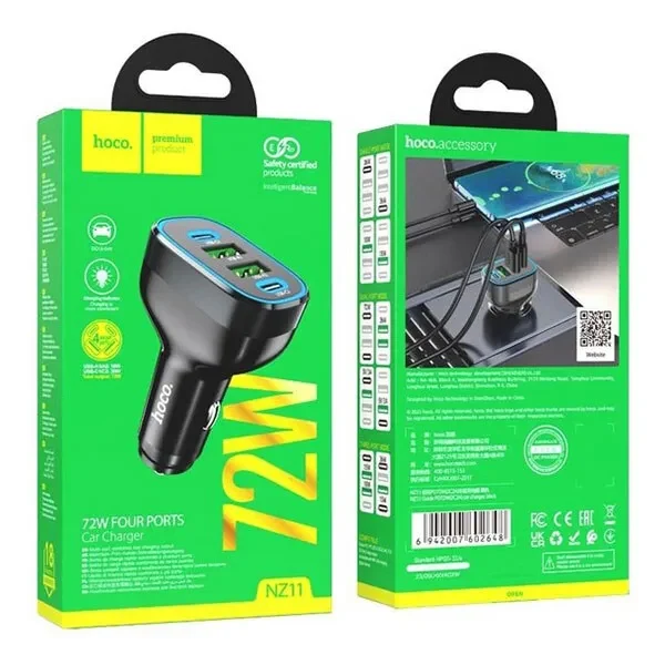 Incarcator auto USB HOCO ”NZ11 Guide” / 2xUSB + 2xUSB-C / 72W / up to PD36W / QC3.0 / Black 2