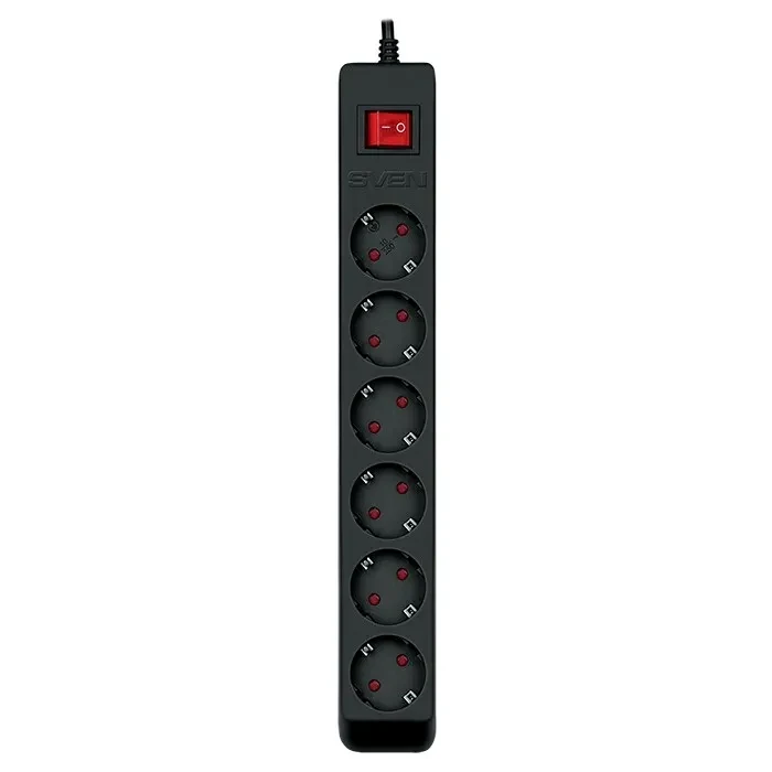 Surge Protector SVEN Optima / 6 Sockets with children protection / 3m / Wall mountable / Black 2