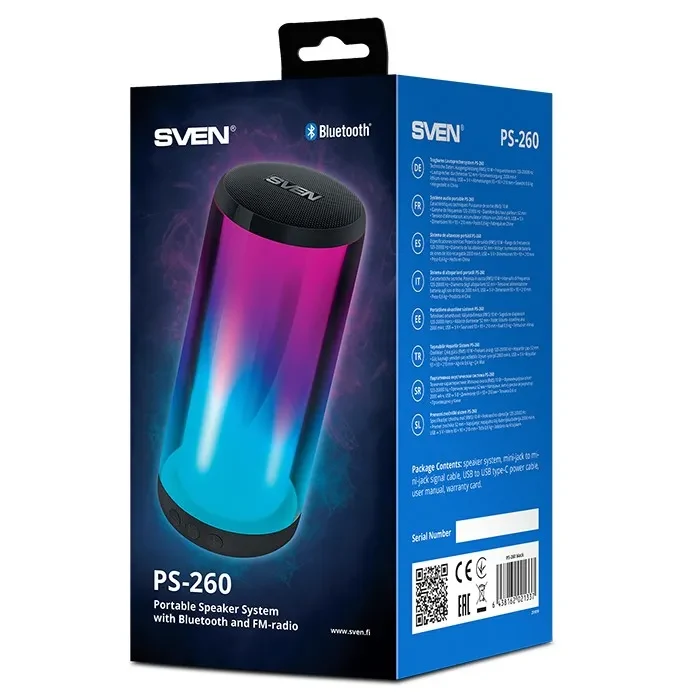 Boxe portabile Bluetooth SVEN PS-260 / 10W RMS / TWS / RGB 12 lighting modes with Night Light / FM tuner / USB & microSD / Black 10
