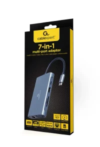 Adaptor Multiport Gembird A-CM-COMBO7-01/ USB-C/ 3xUSB-A/ 1xUSB-C (PD 100W)/ HDMI/ VGA/ miniJack 3.5mm/ SD/ microSD 5