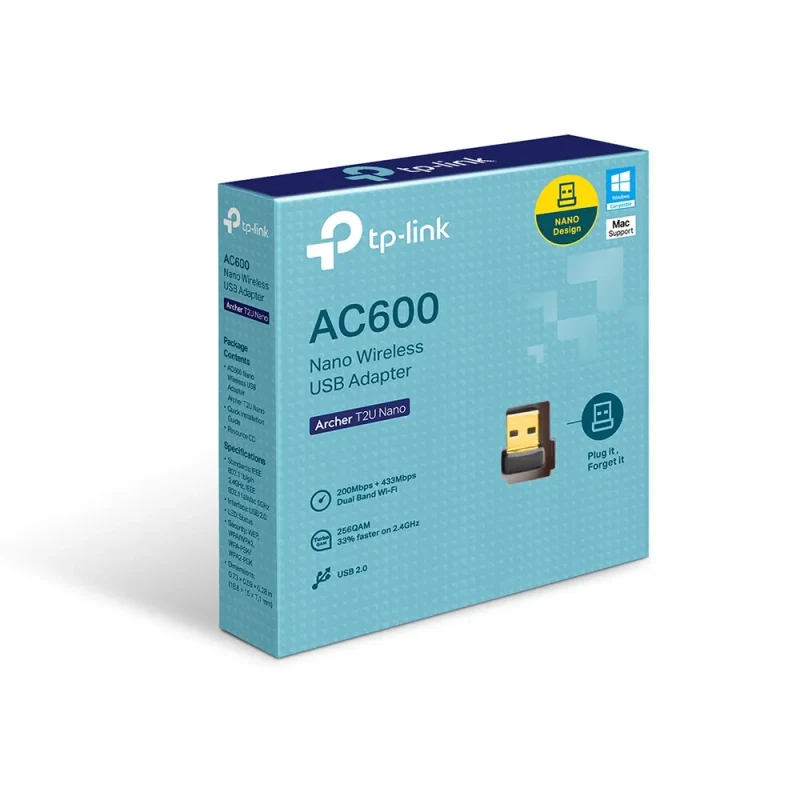 USB 2.0 / Wi-Fi 5 Adapter / TP-LINK Archer T2U Nano/  Dual Band AC600 2