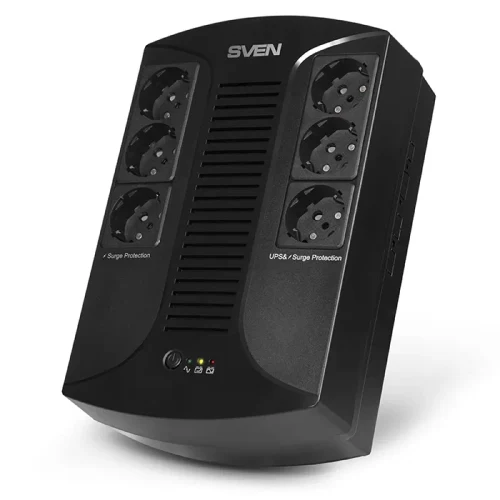 SVEN UP-L1000E, Line-interactive UPS with AVR, 1000VA /510W, 6 x Schuko outlets (3 backed up, all 6 surge protected), LED status indication,Black