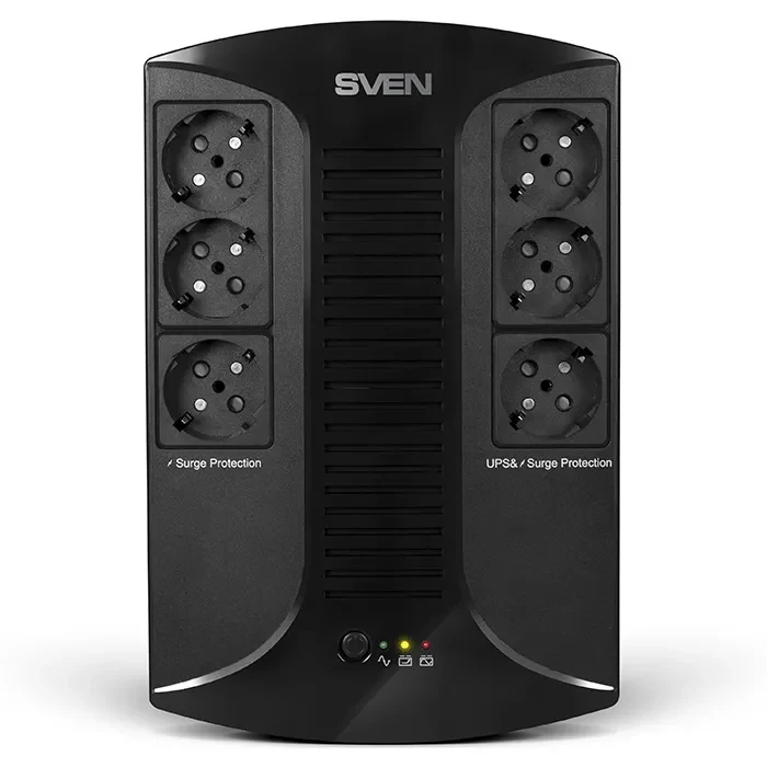 SVEN UP-L1000E, Line-interactive UPS with AVR, 1000VA /510W, 6 x Schuko outlets (3 backed up, all 6 surge protected), LED status indication,Black 2