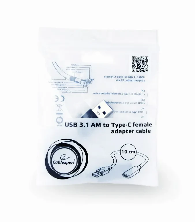 Adapter USB3.1-Type-C - Gembird  A-USB3-AMCF-01, USB 3.1 to Type-C female adapter cable, 10 cm, Black 2