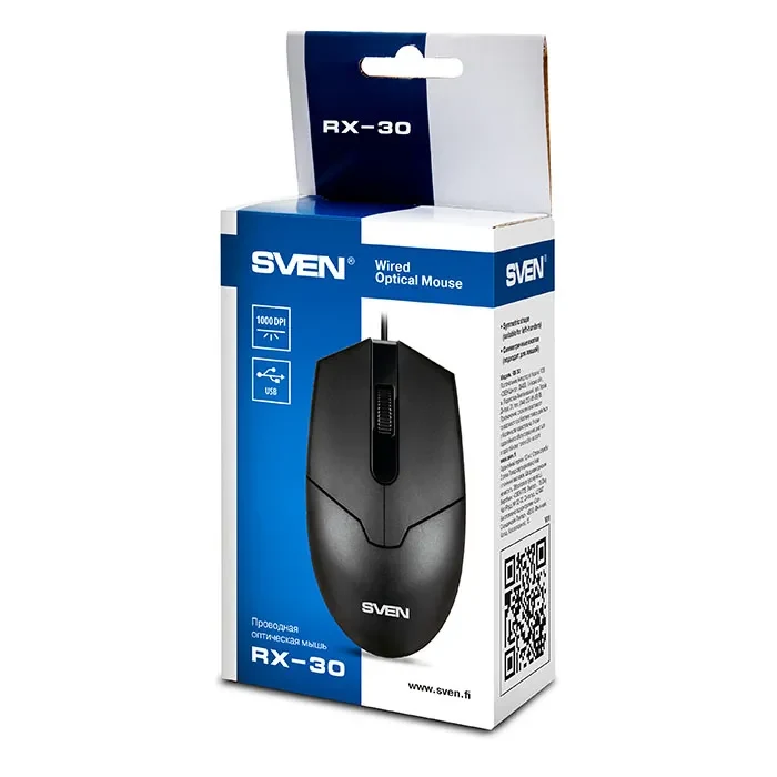 SVEN RX-30, Optical Mouse, 1000 dpi, USB,  2m, Black 3