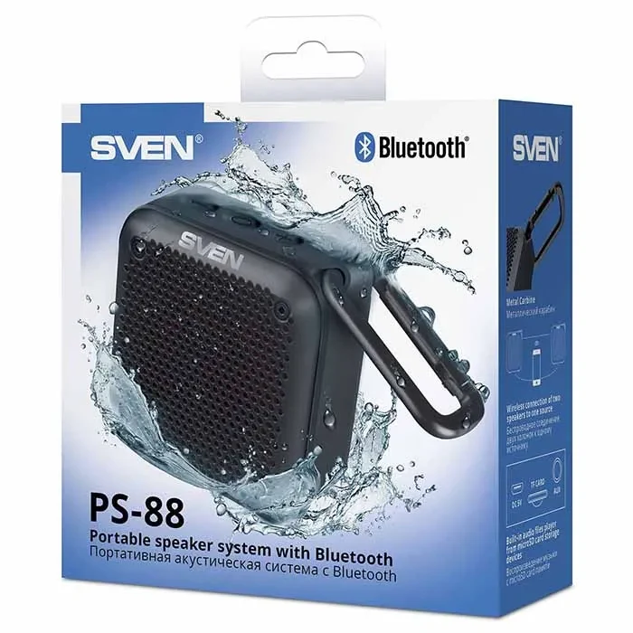 Boxa portabila SVEN PS-88, Black / 7W / Bluetooth / FM / USB / microSD / 1500mA*h 4