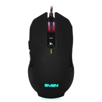 SVEN RX-G955 Gaming, Optical Mouse, 600-4000 dpi, 7+1 buttons (scroll wheel),  DPI switching modes, Two navigation buttons (Forward and Back), RGB backlight, Soft Touch coating, USB, Black