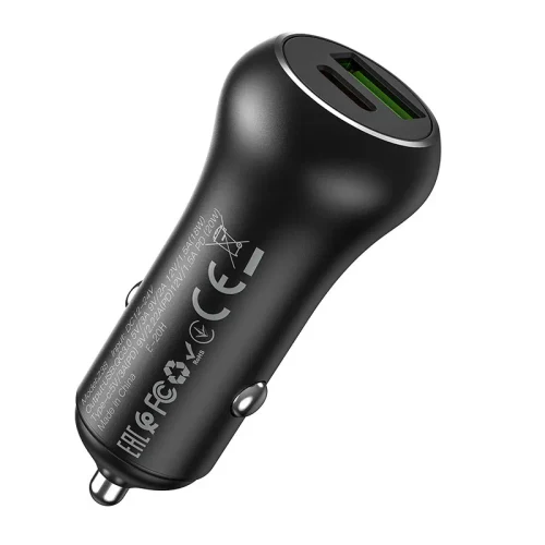 Incarcator auto USB HOCO Z38 Resolute / 1 x USB + 1 x USB-C / Total output: 38W / up to PD3.0 / QC3.0 / Black