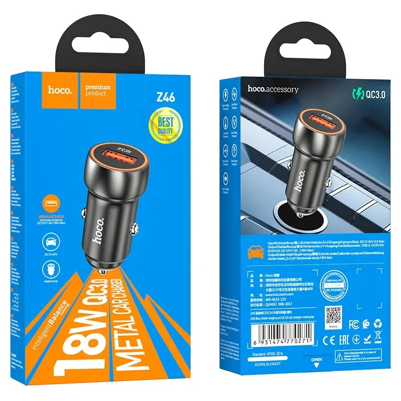 Incarcator auto USB HOCO Z46 Blue shield / 1 x USB / Total output: 38W / up to PD3.0 / QC3.0 / Black 4