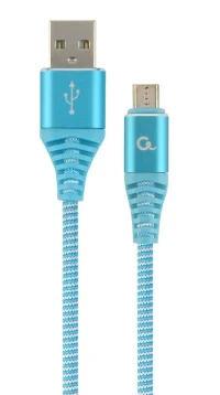 Cable USB2.0/Micro-USB Premium cotton braided - 2m - Cablexpert CC-USB2B-AMmBM-2M-VW, Blue/White, USB 2.0 A-plug to Micro-USB plug, blister