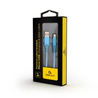 Cable USB2.0/Micro-USB Premium cotton braided - 2m - Cablexpert CC-USB2B-AMmBM-2M-VW, Blue/White, USB 2.0 A-plug to Micro-USB plug, blister 2