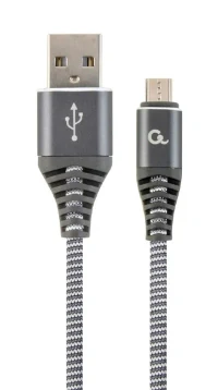 Cable USB2.0/Micro-USB Premium cotton braided - 2m - Cablexpert CC-USB2B-AMmBM-2M-WB2, Spacegrey/White, USB 2.0 A-plug to Micro-USB plug, blister